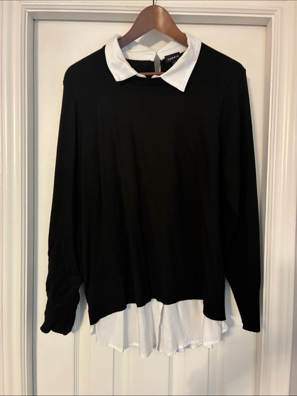 torrid Black Fooler Sweater with White Shirt-Style Collar and Hem